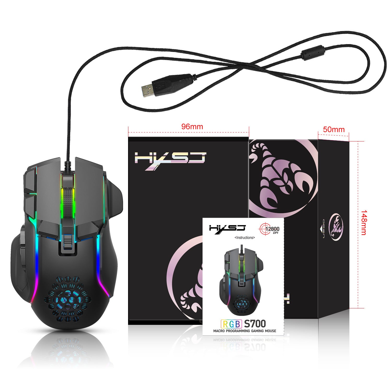 Gaming mouse RGB lighting 12800 DPI adjustable