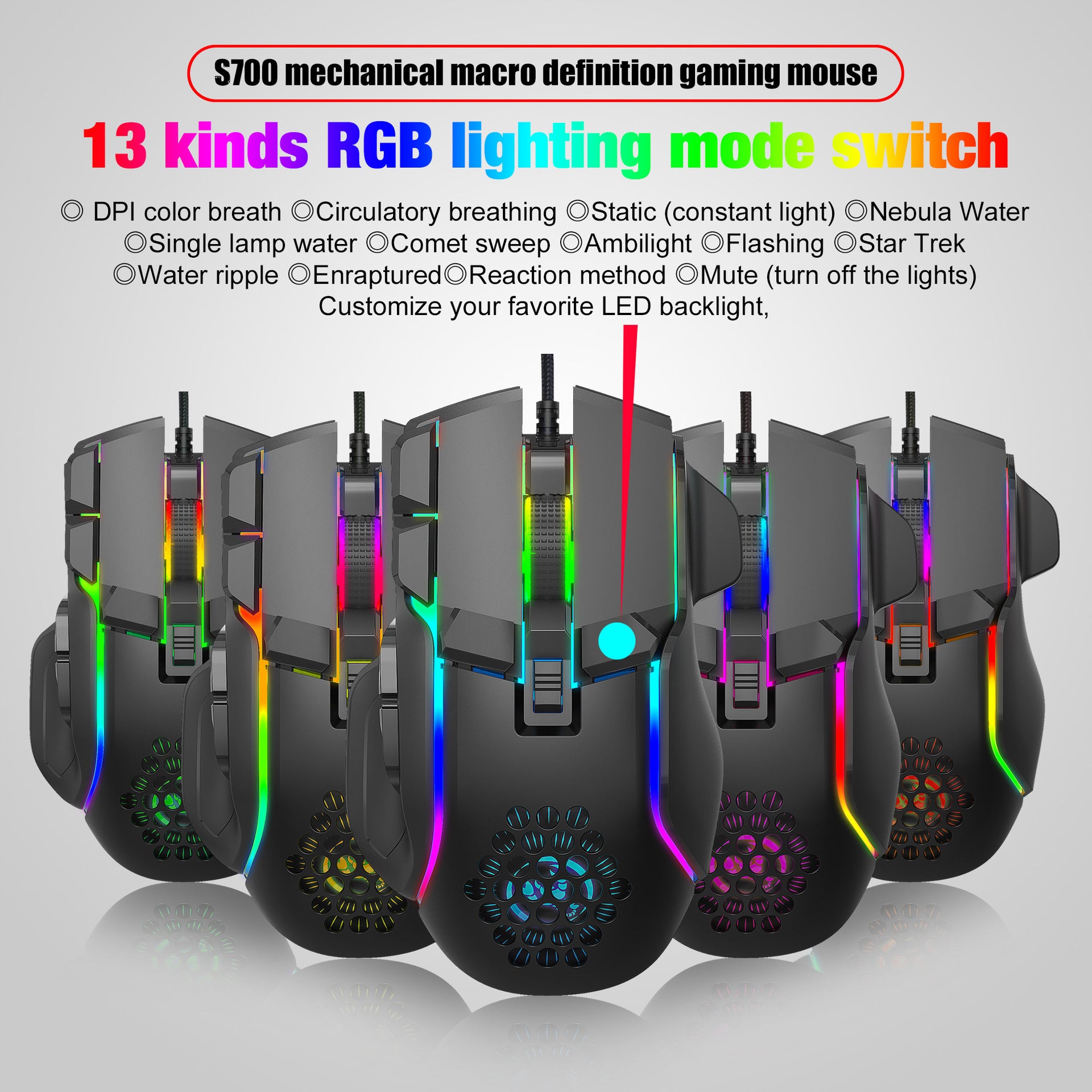 Gaming mouse RGB lighting 12800 DPI adjustable